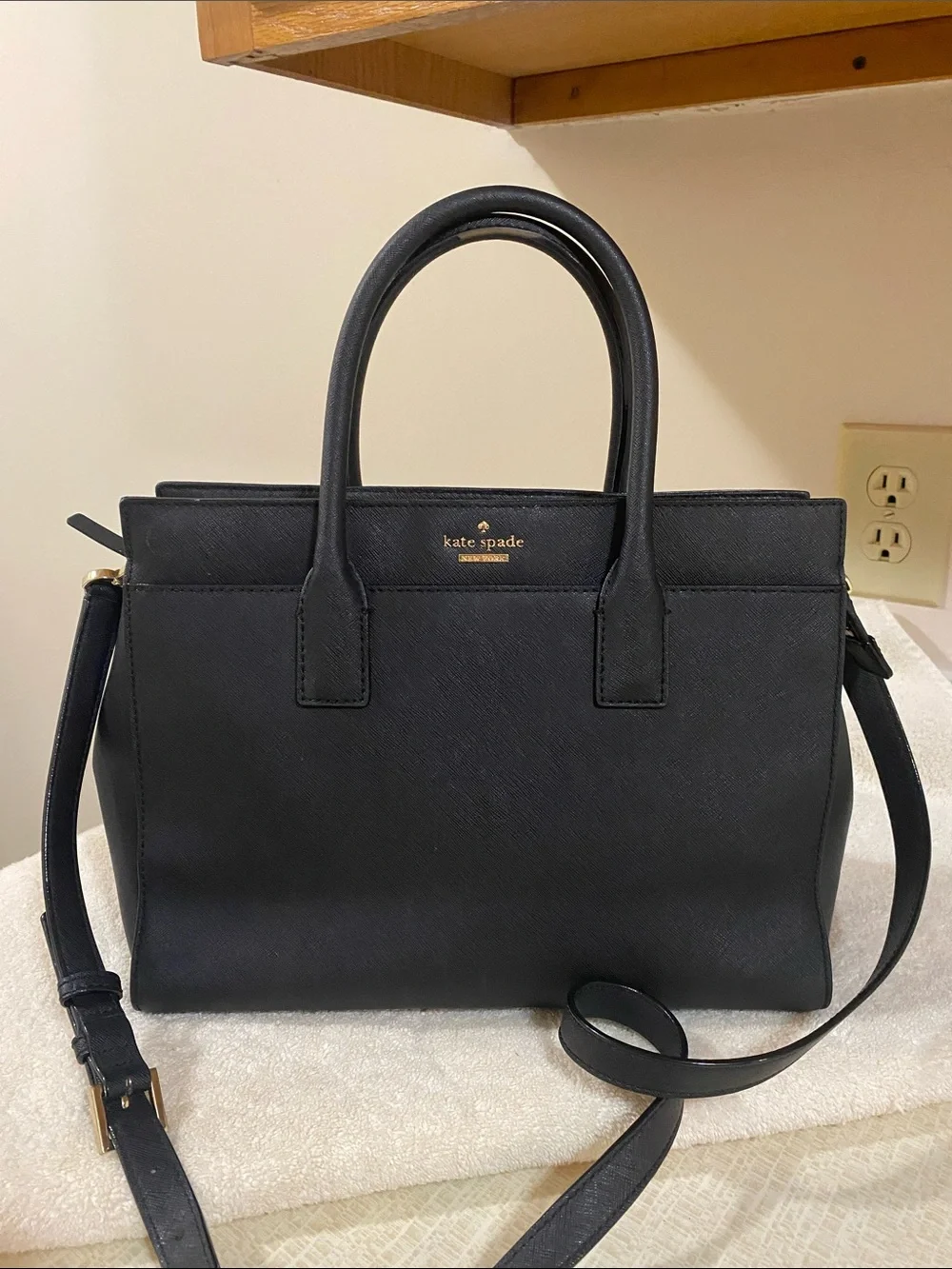 kate spade Black Saffiano Satchel with Crossbody Strap